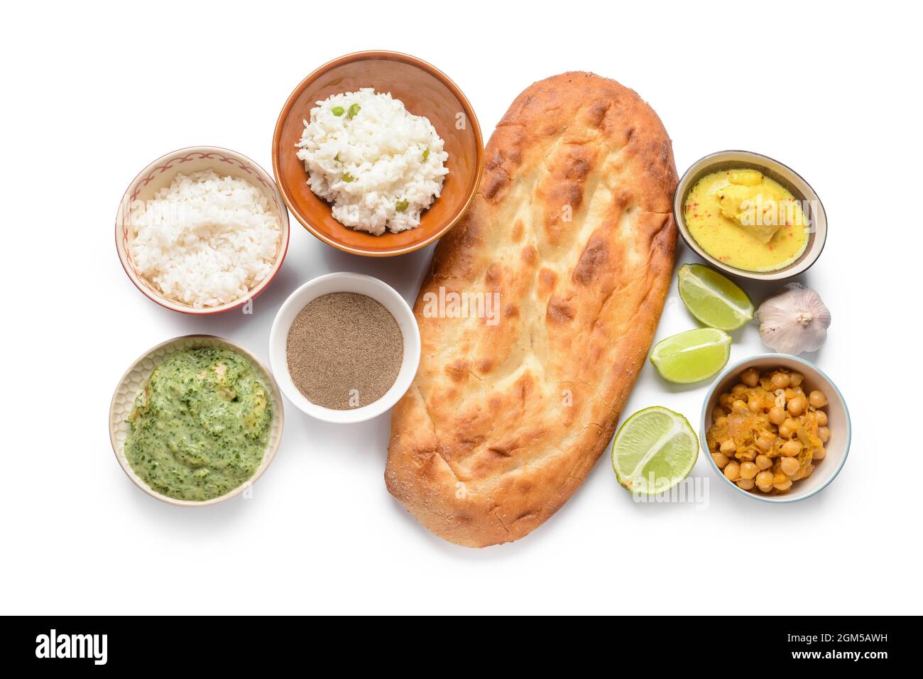 Traditional Indian food and spices on white background Stock Photo - Alamy