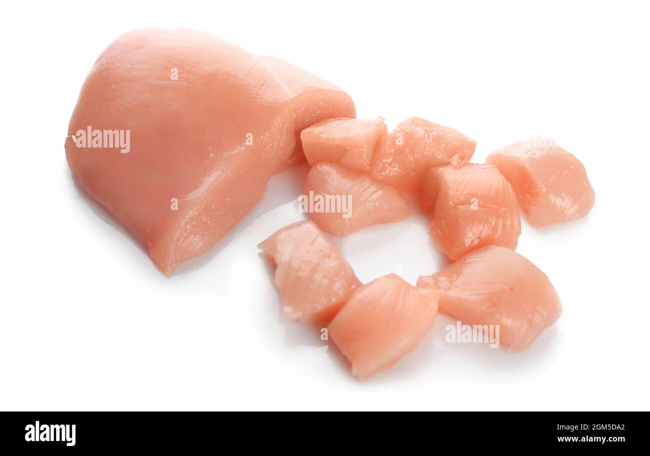Cut chicken fillet on white background Stock Photo Alamy