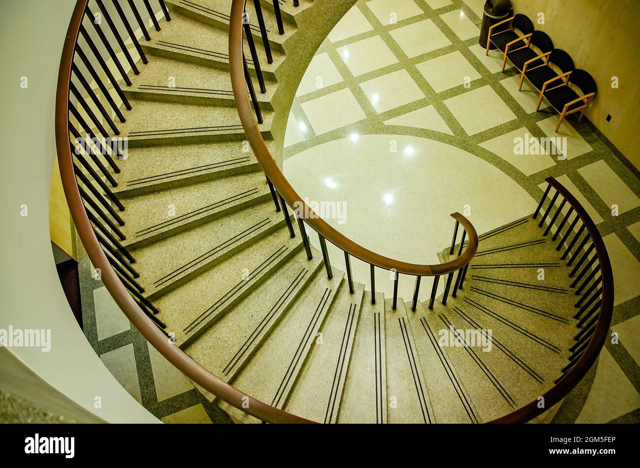 A spiral staircase leads downstairs at the Florida State Capitol, July 23, 2013, in Tallahassee, Florida. Stock Photo
