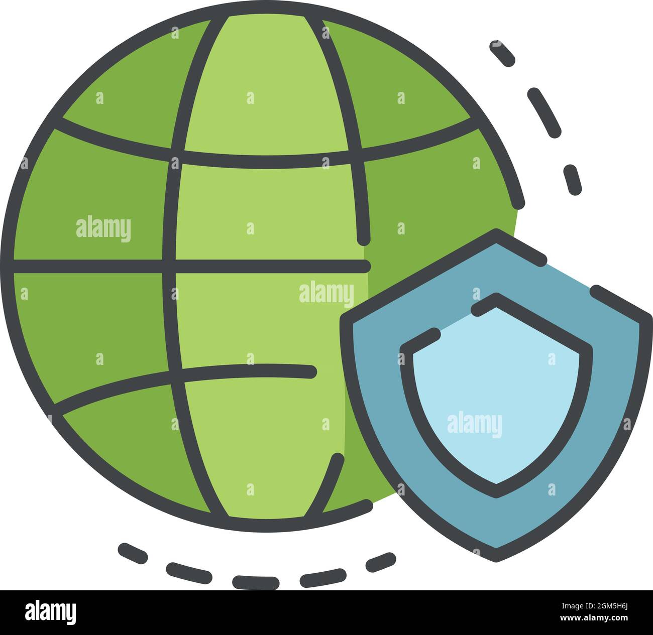 Secured global data icon. Outline secured global data vector icon color flat isolated on white Stock Vector
