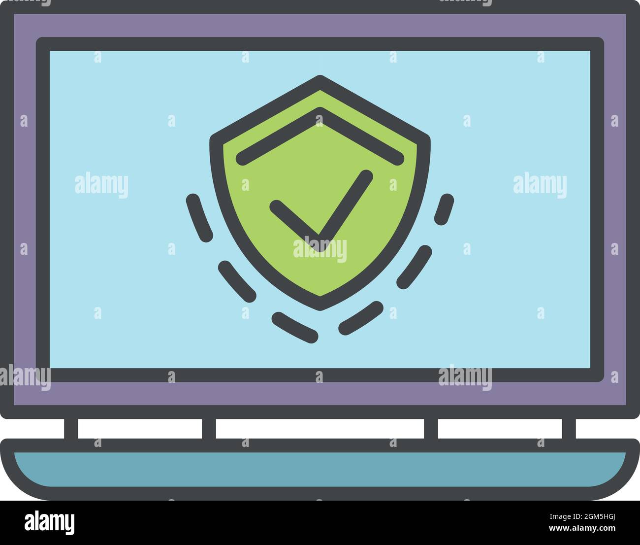Protected laptop icon. Outline protected laptop vector icon color flat ...
