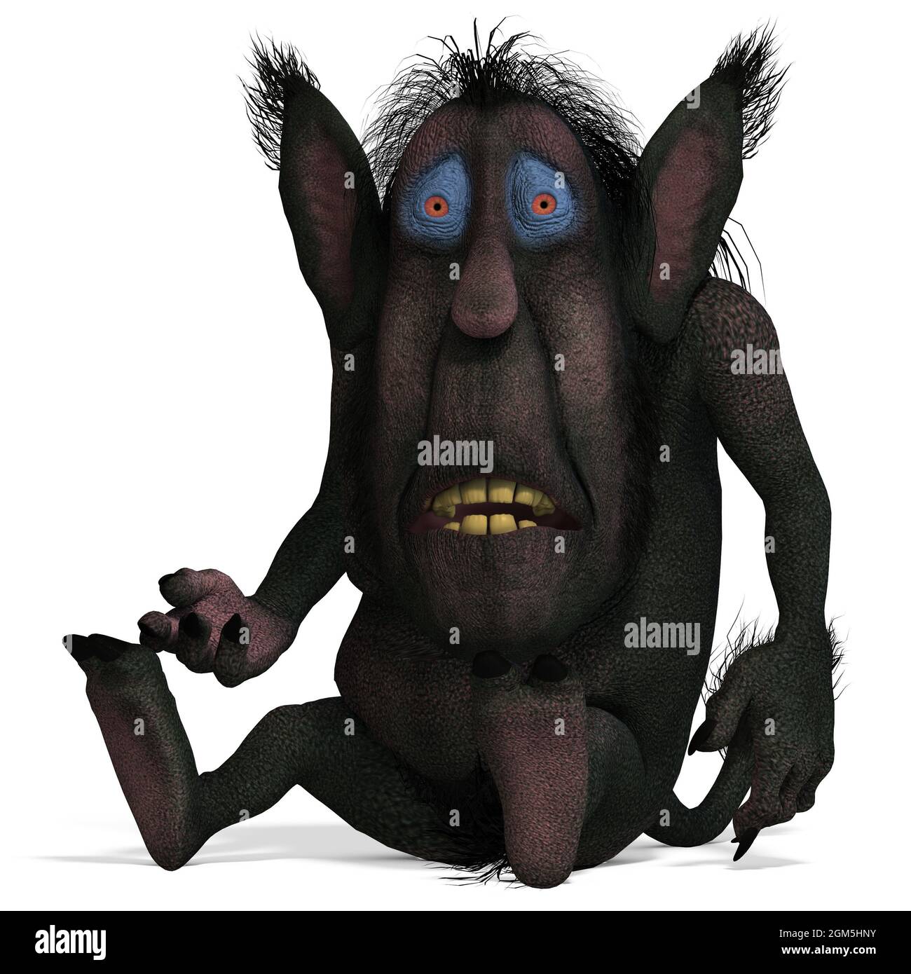 3D-illustration of a cute and asking cartoon troll over white Stock Photo