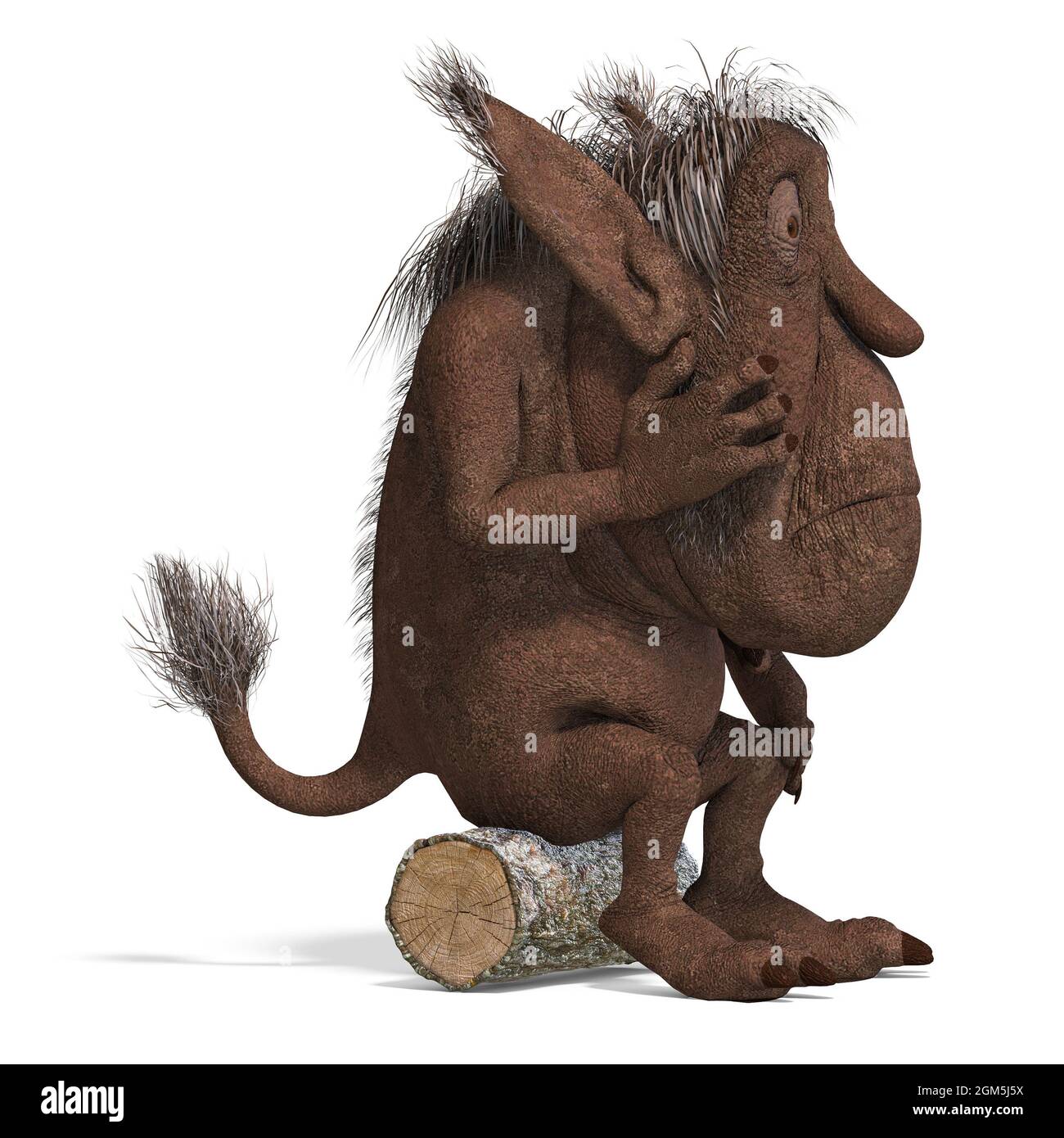3D-illustration of a cute and sitting cartoon troll over white Stock Photo