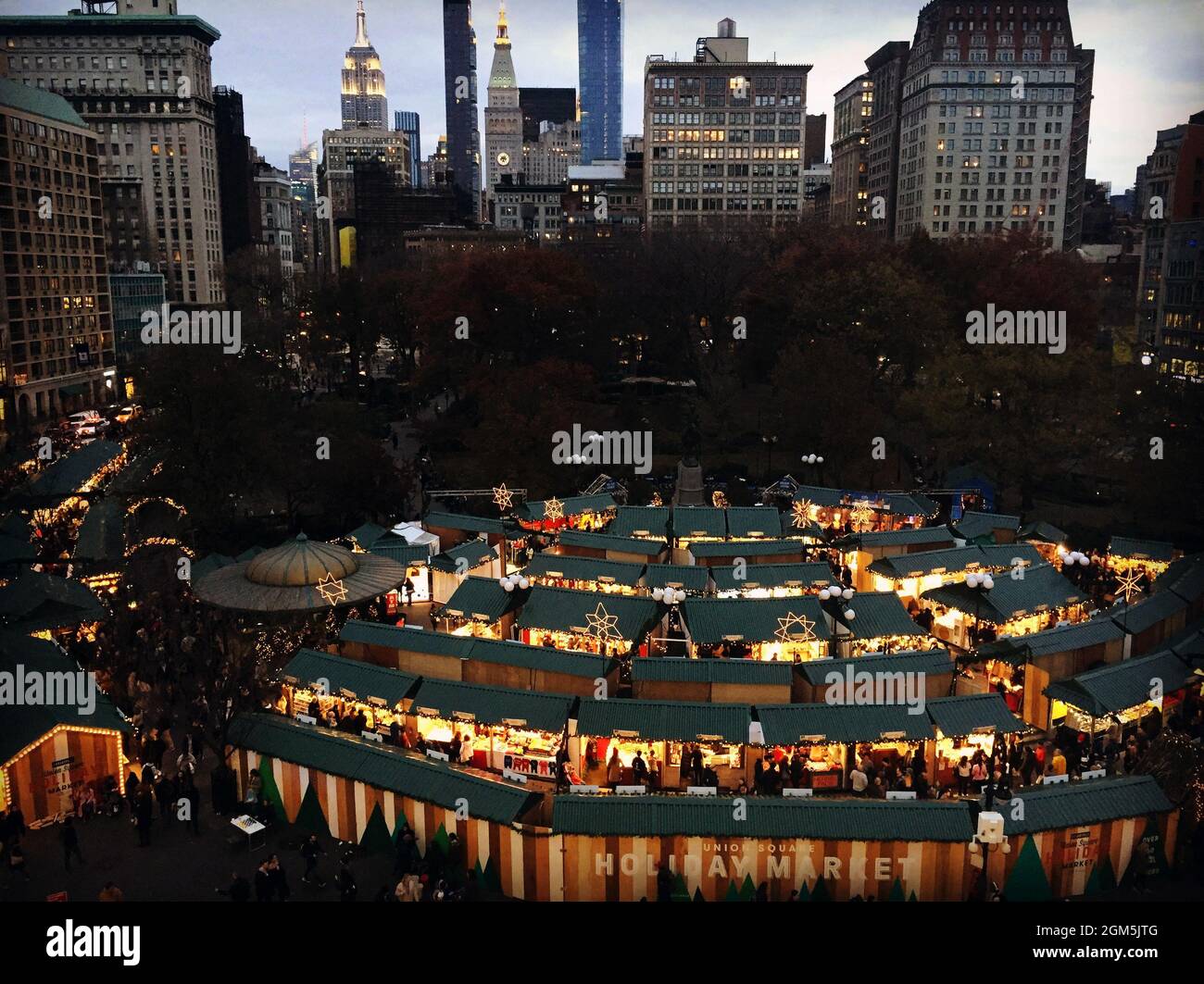 All the lights of the Christmas Markets in Union Square in New York