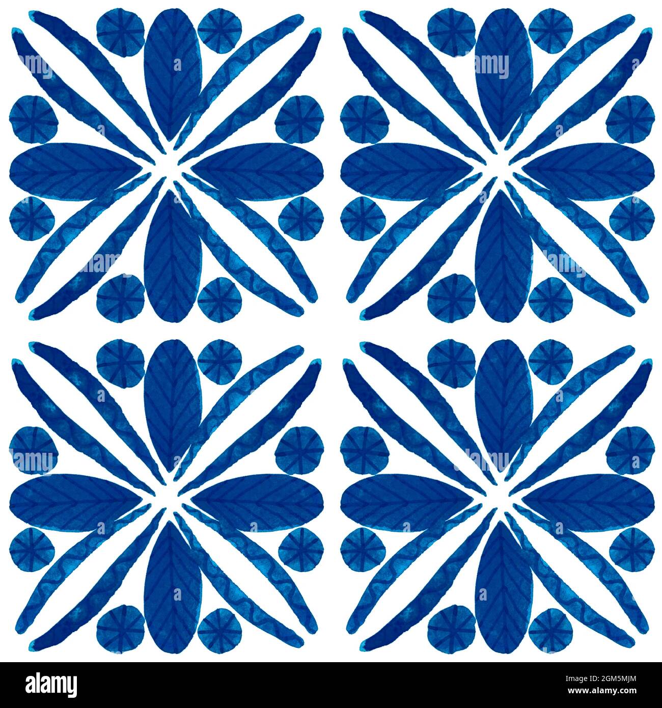 Azulejo watercolor seamless pattern. Traditional Portuguese