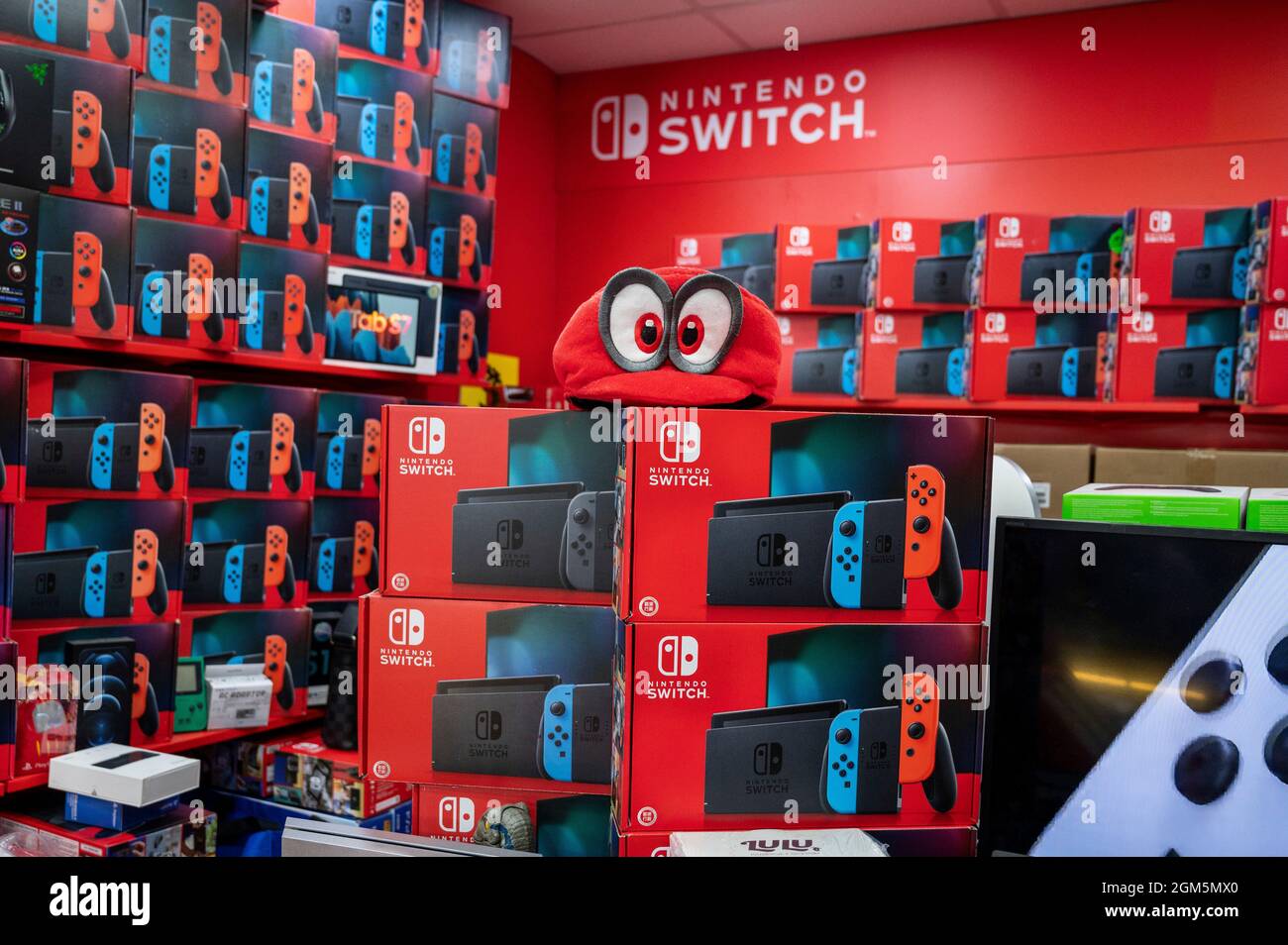 Hong Kong, China. 3rd Sep, 2021. A store selling Japanese multinational  video gaming brand, Nintendo Switch products seen in Hong Kong. (Credit  Image: © Budrul Chukrut/SOPA Images via ZUMA Press Wire Stock