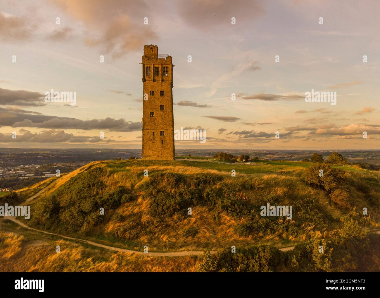 Victoria Tower, Castle Hill, Huddersfield, West Yorkshire at sunset