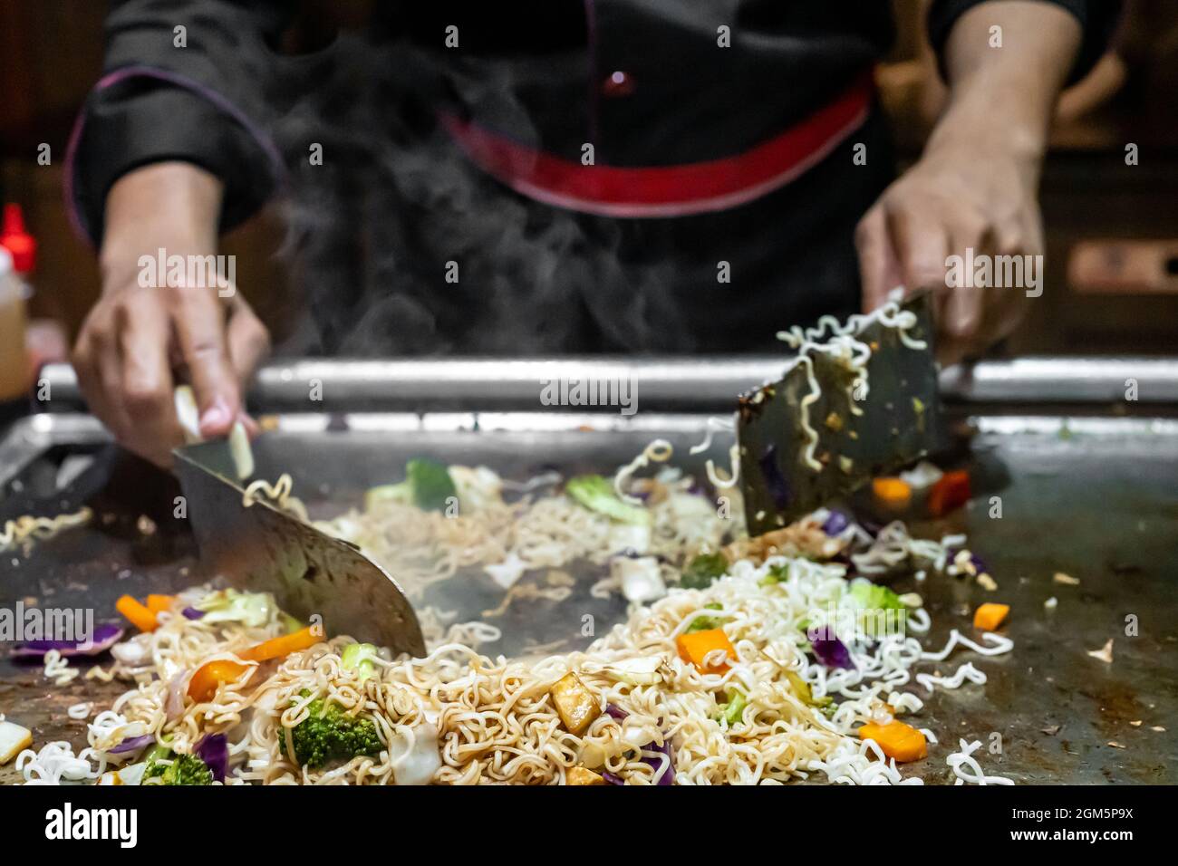 Hibachi Vegetables Lo Mein Being Prepared in Punta Cana, Dominican Republic. Stock Photo