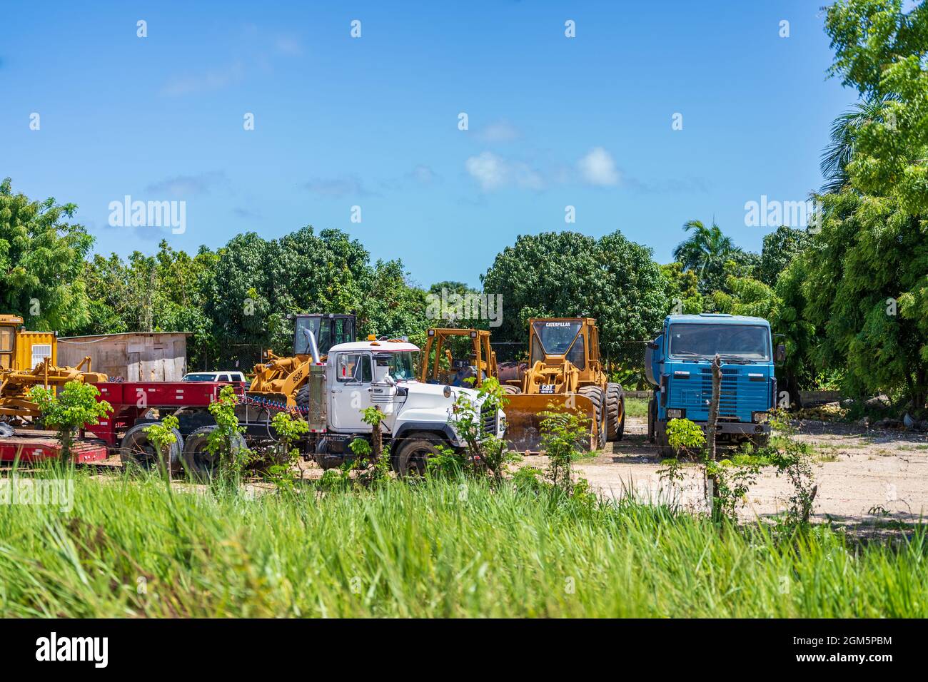 Construction Site with Tractors in Field Located in Dominican Republic. Stock Photo