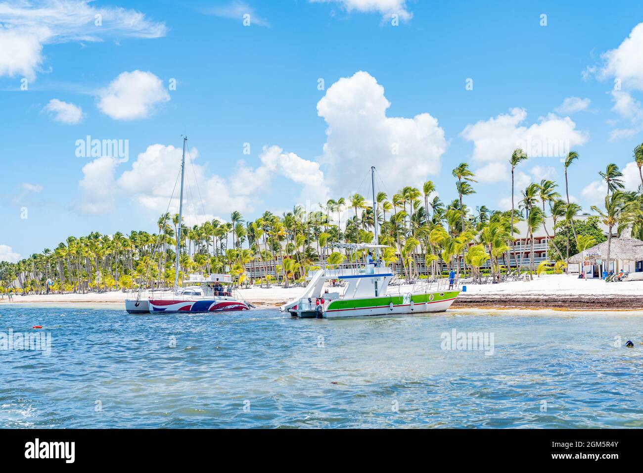 Recreational Boats Docked in Punta Cana Dominican Republic. Stock Photo