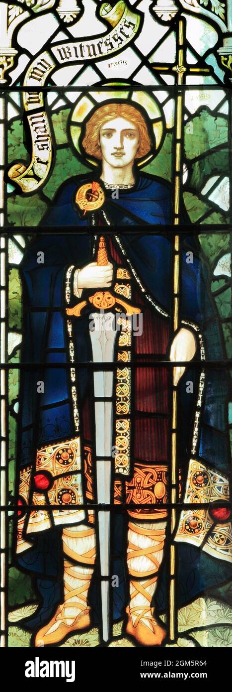 St Alban, first British Chrisrian martyr, 3rd century,  stained glass, by J Powell & Son, 1900, Blakeney, Norfolk, England Stock Photo