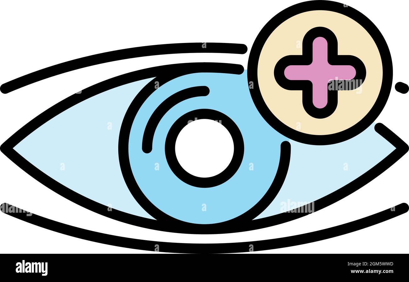Eye plus vision icon. Outline eye plus vision vector icon color flat ...