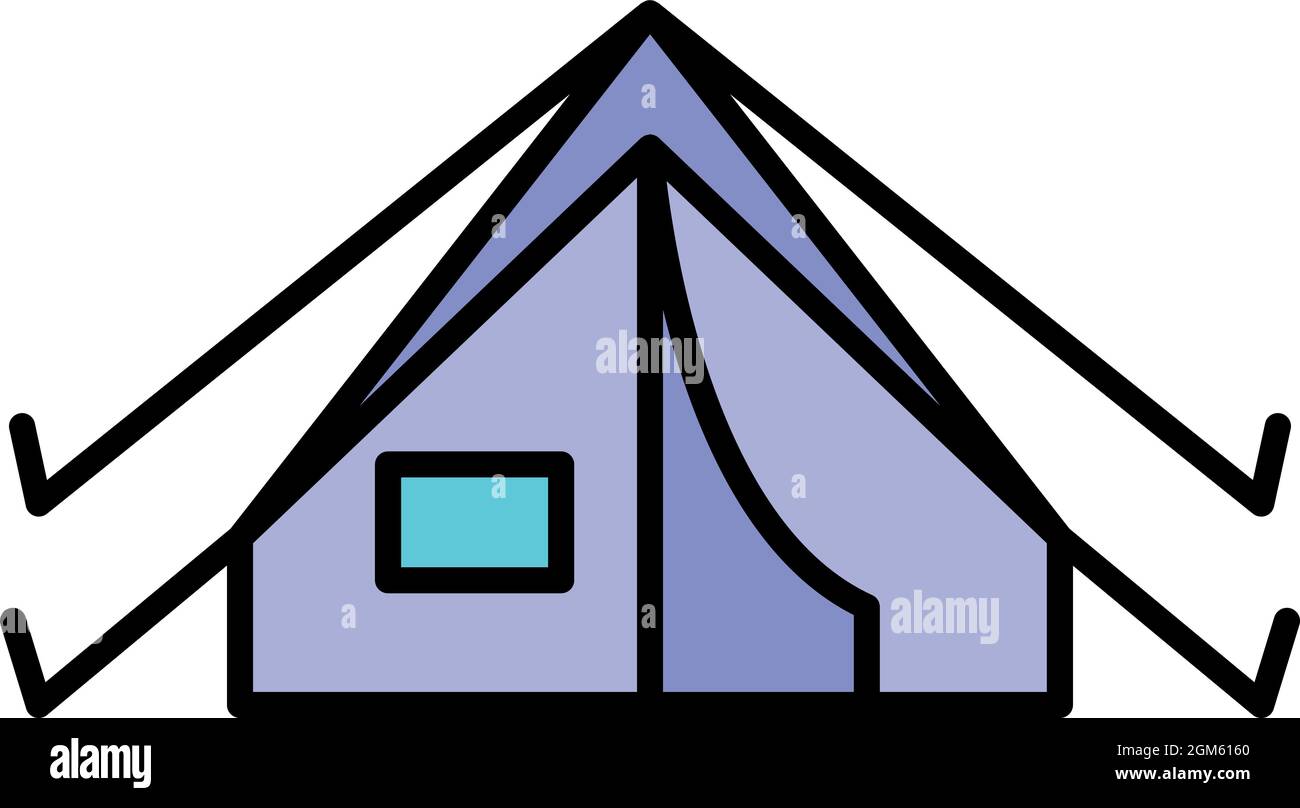 Camp tent icon. Outline camp tent vector icon color flat isolated on ...