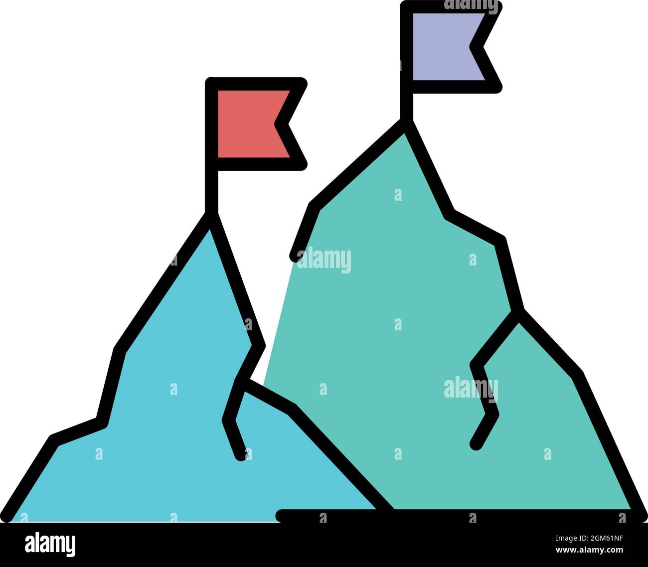 Mountain peak flag icon. Outline mountain peak flag vector icon color ...