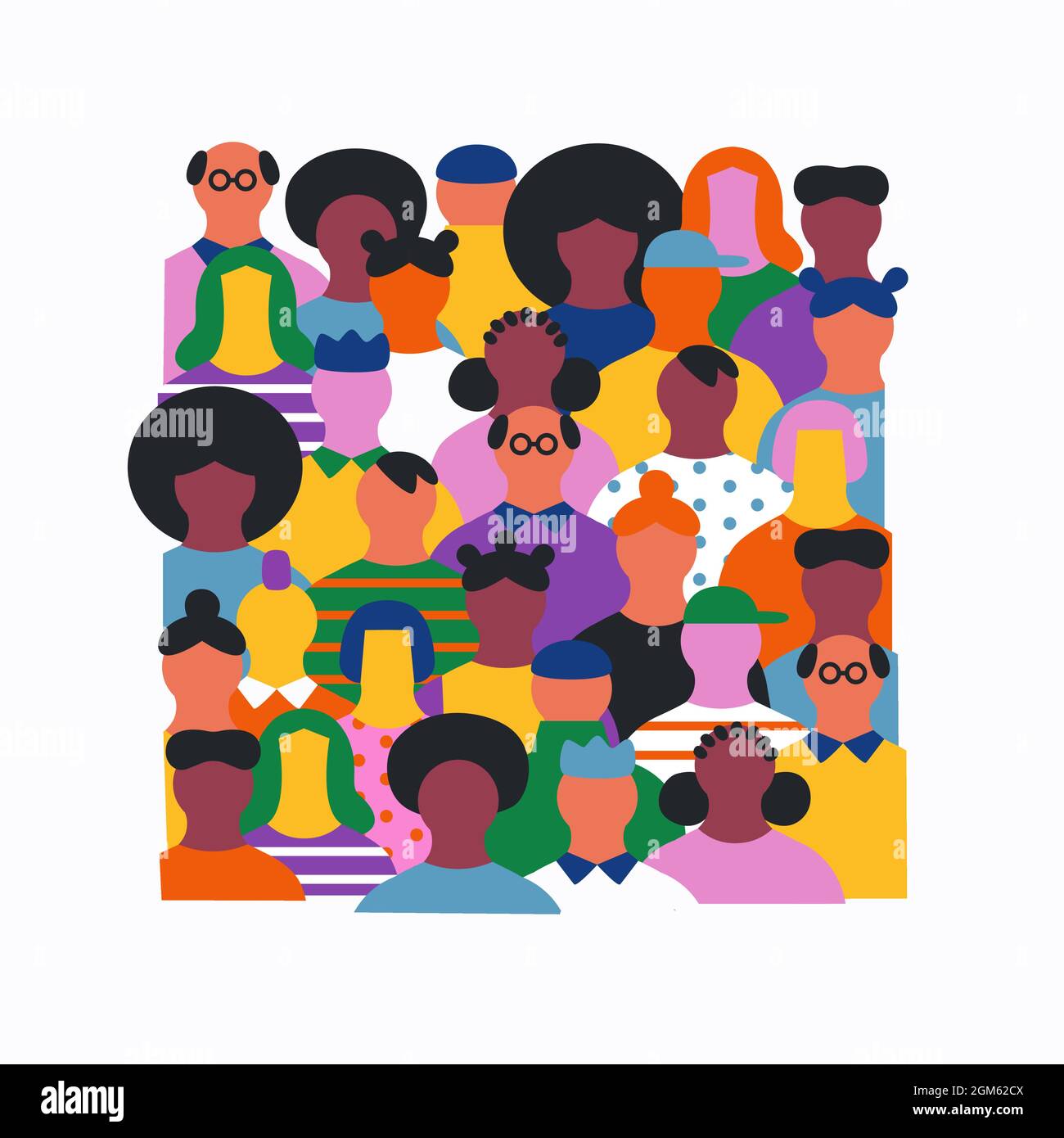 Big group of people faces together making square box shape. Colorful diverse friend team concept, united community or social cooperation cartoon on is Stock Vector