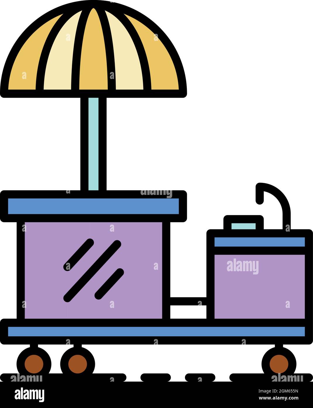 Ice cream cart icon. Outline ice cream cart vector icon color flat