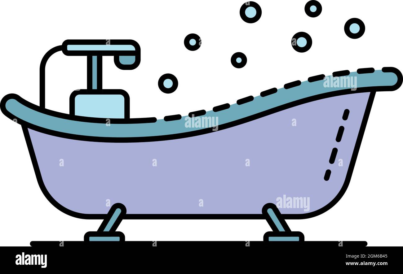 Vintage bathtub icon. Outline vintage bathtub vector icon color flat isolated on white Stock