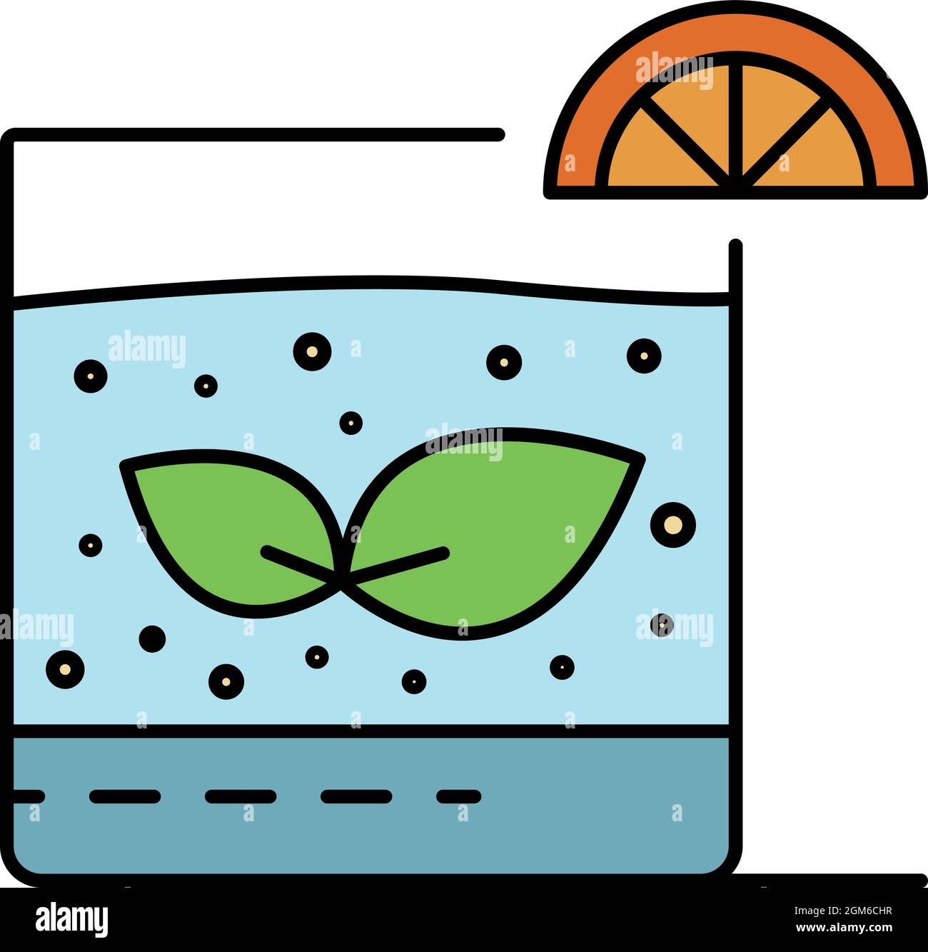 Glass of lemonade icon. Outline glass of lemonade vector icon color flat isolated on white Stock