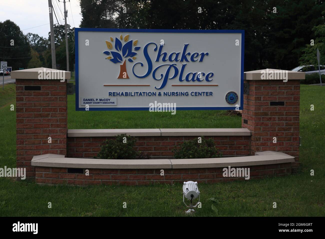 Sign for Shaker Place Rehabilitation and Nursing, Colonie, NY Stock