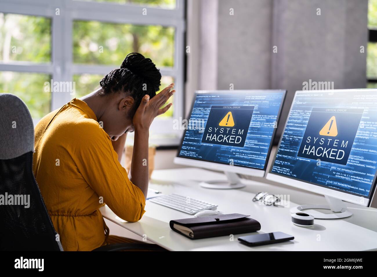 Computer System Hacked. Virus Software Screen On Monitor Stock Photo Alamy