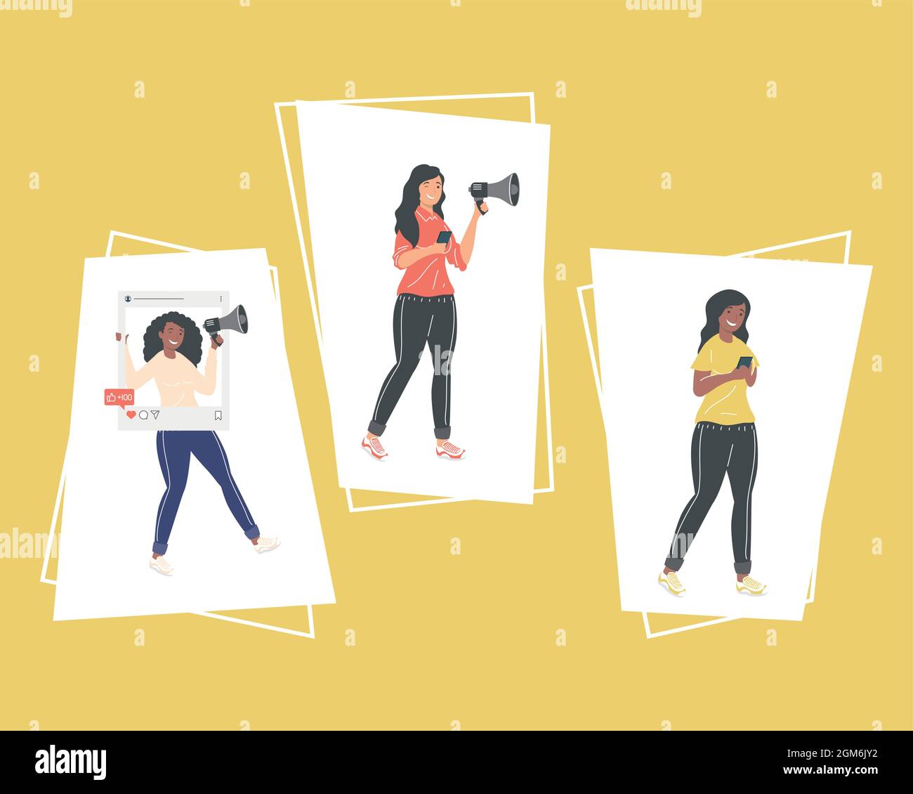 women with social media and marketing icons Stock Vector Image & Art ...
