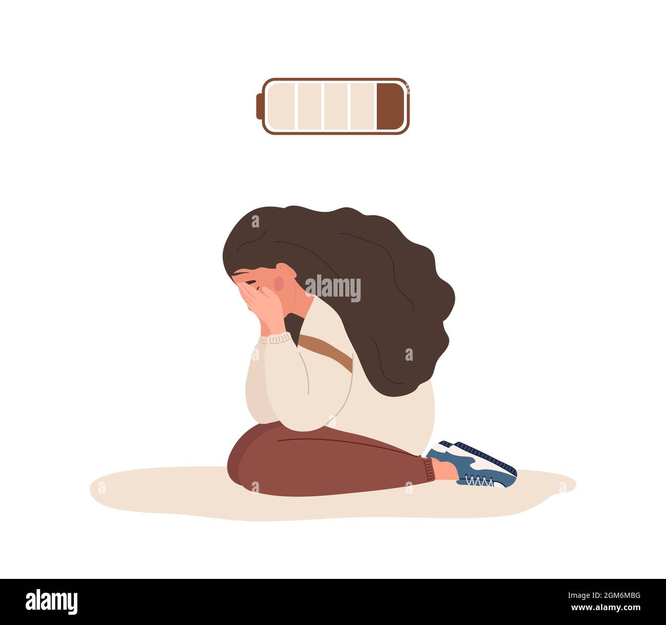 Emotional burnout. Sad teenager with low battery sitting on floor and  crying. Mental health problem. Deadline, stress and fatigue concept. Vector  Stock Vector Image & Art - Alamy