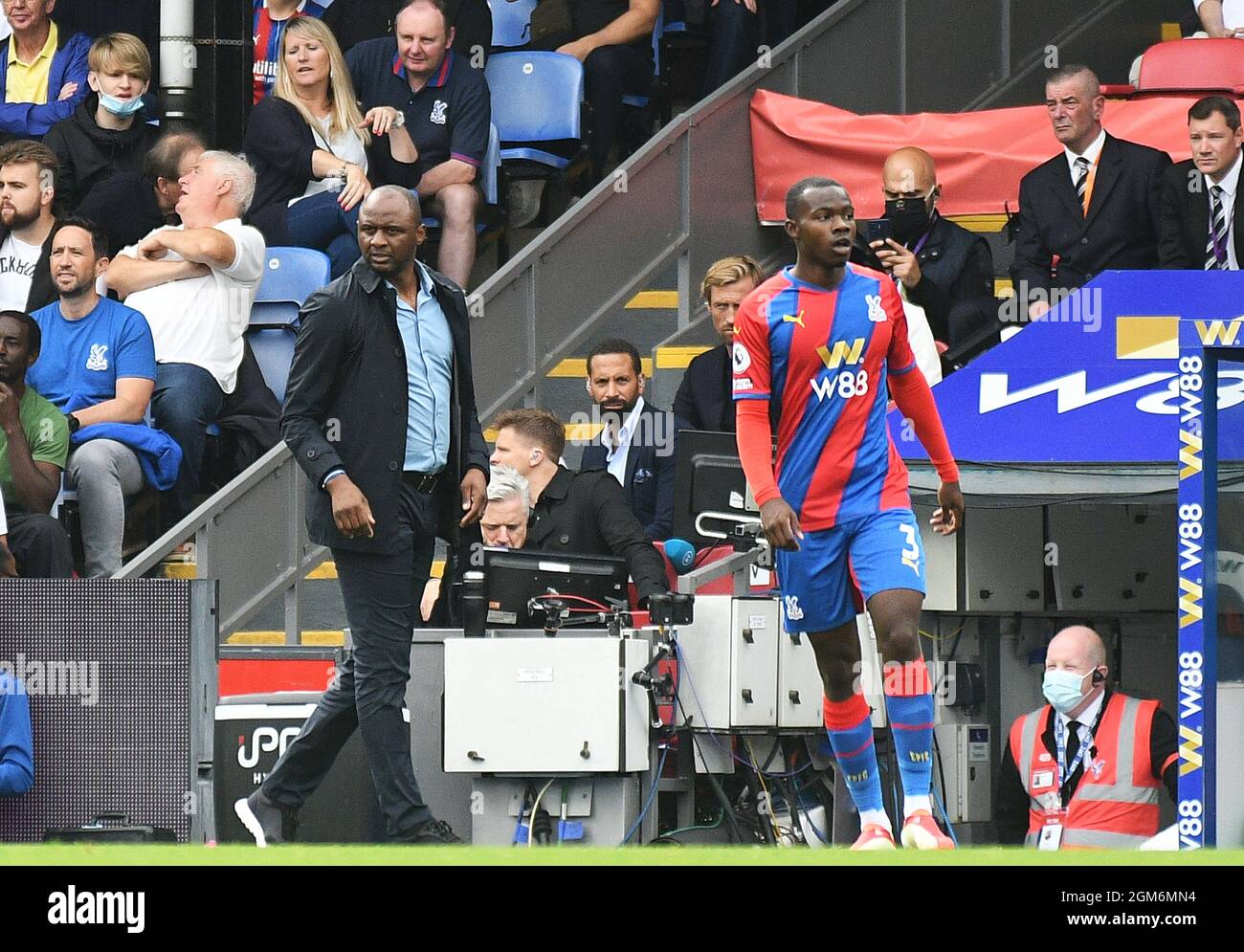 LONDON, ENGLAND - SEPTEMBER 11, 2021: Palace Manager Patrick Vieira and Tyrick Kwon Mitchell of Palace pictured during the 2021/22 Premier League matchweek 4 game between Crystal Palace FC and Tottenham Hotspur FC at Selhurst Park. Copyright: Cosmin Iftode/Picstaff Stock Photo