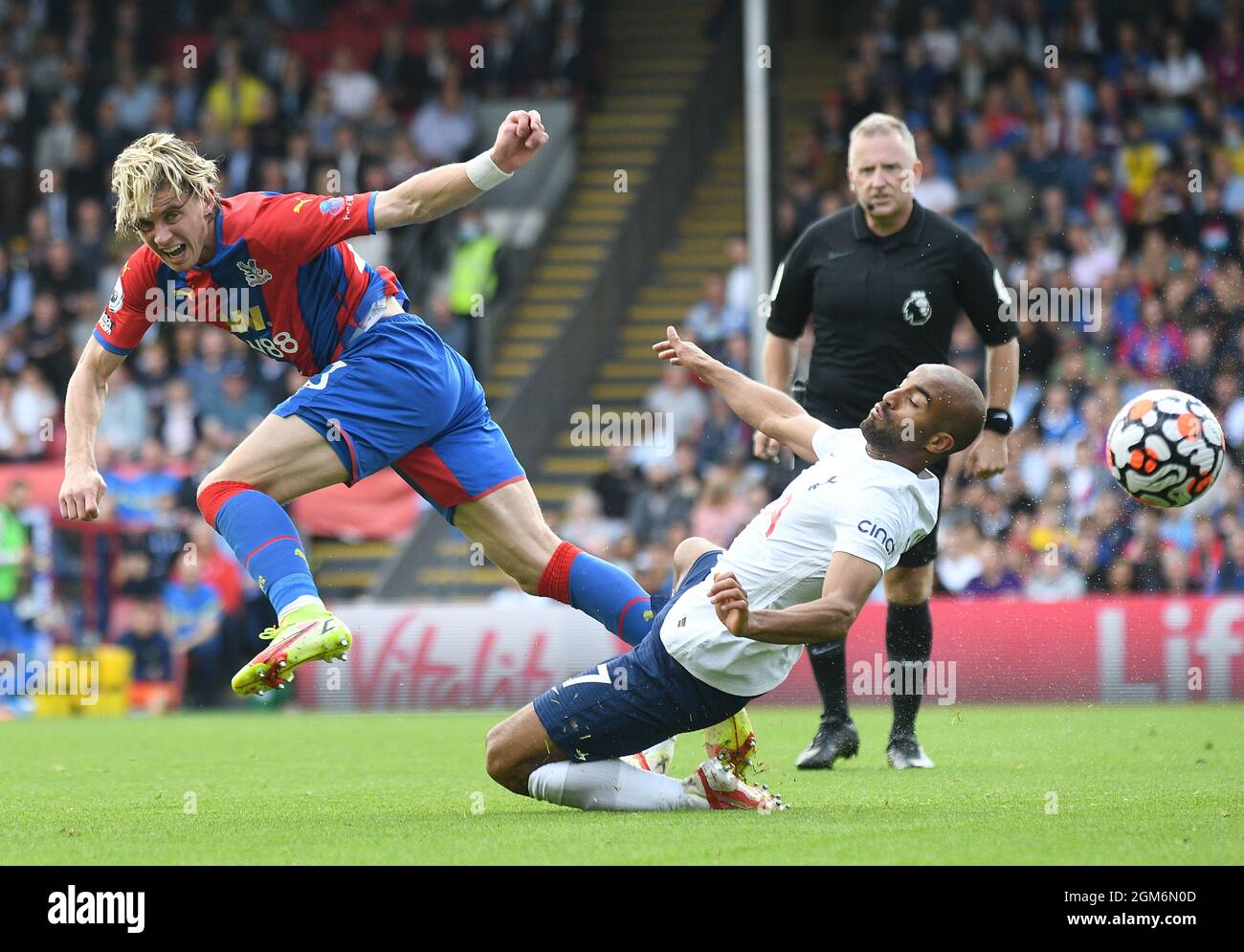 LONDON, ENGLAND - SEPTEMBER 11, 2021: Conor John Gallagher of Palace and Lucas Rodrigues Moura da Silva of Tottenham pictured during the 2021/22 Premier League matchweek 4 game between Crystal Palace FC and Tottenham Hotspur FC at Selhurst Park. Copyright: Cosmin Iftode/Picstaff Stock Photo