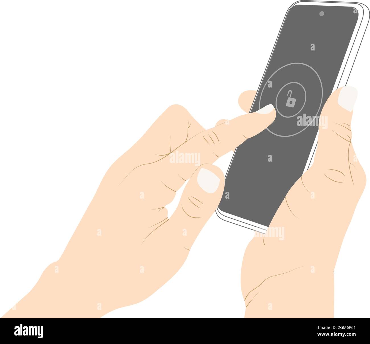 When unlocking the smartphone, with human finger, lock, unlock, pin code outline vector stock illustration Stock Vector