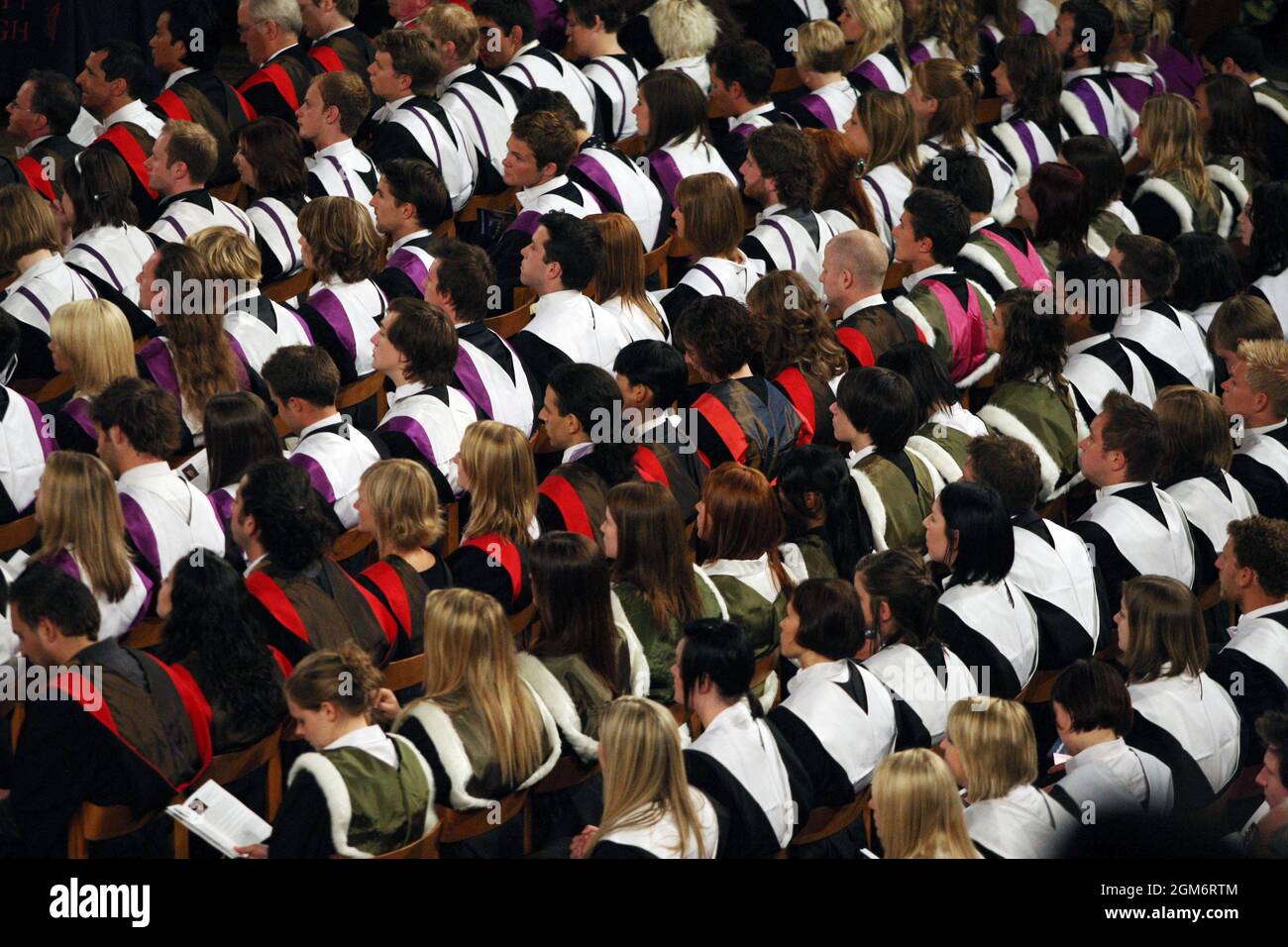 File photo dated 27/6/2008 of students at a University graduation ceremony. The North of England and coastal areas are experiencing a 'brain drain' of university graduates as many move to London and other cities with better labour market opportunities, a report suggests. Graduates are 10 percentage points more likely to have moved away from the area where they grew up than otherwise similar non-graduates by the age of 27, an Institute for Fiscal Studies (IFS) report says. Issue date: Friday September 17, 2021. Stock Photo