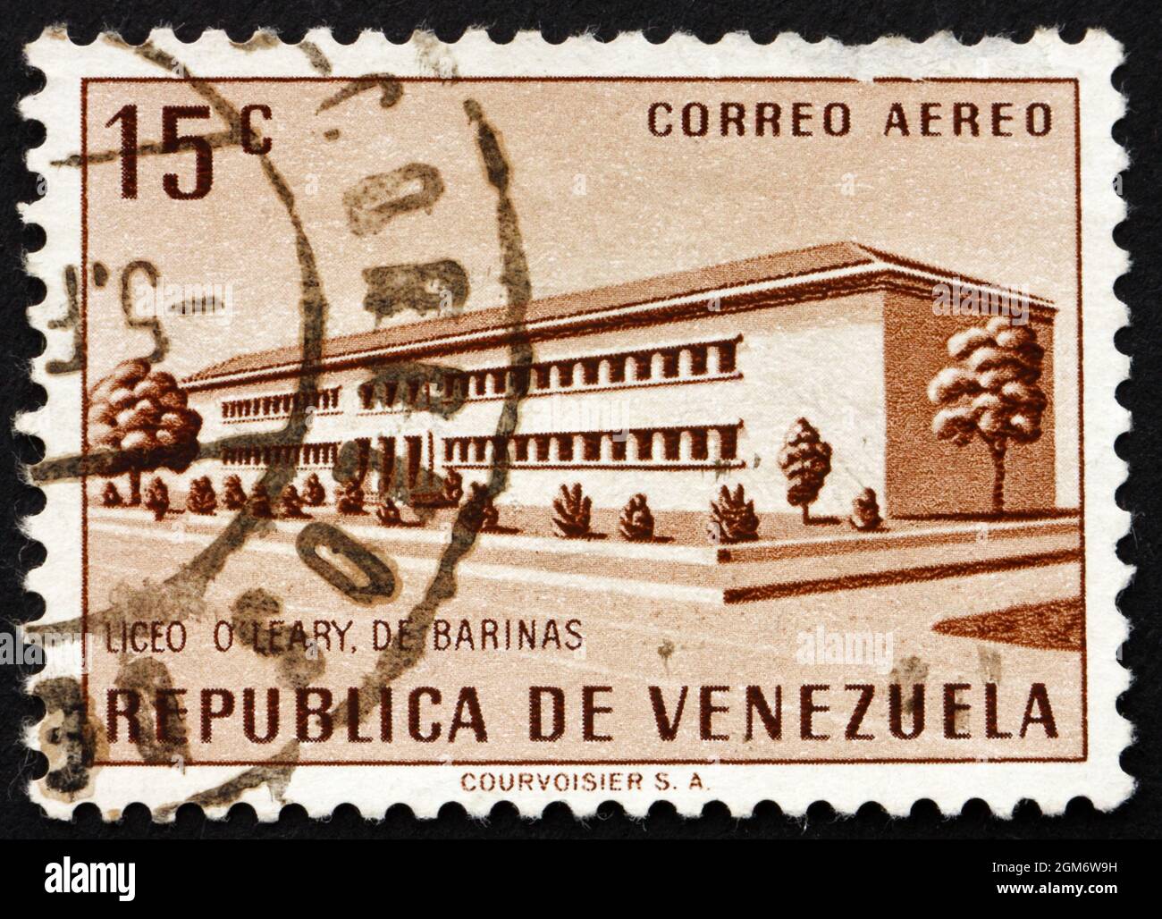 VENEZUELA - CIRCA 1957: a stamp printed in the Venezuela shows O'Leary School, Barinas, circa 1957 Stock Photo