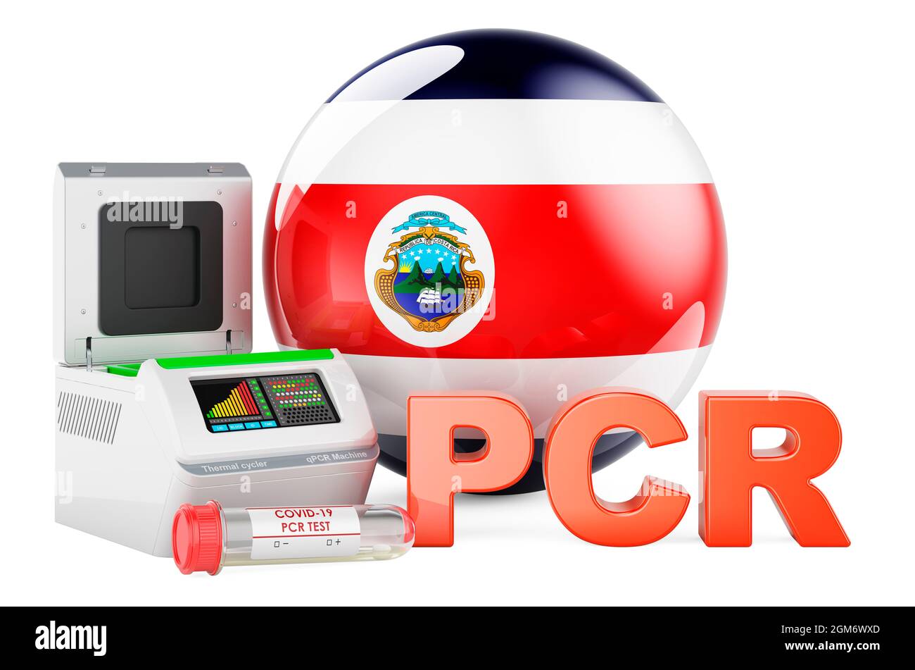 PCR test for COVID19 in Costa Rica, concept. PCR thermal cycler with Costa Rican flag, 3D