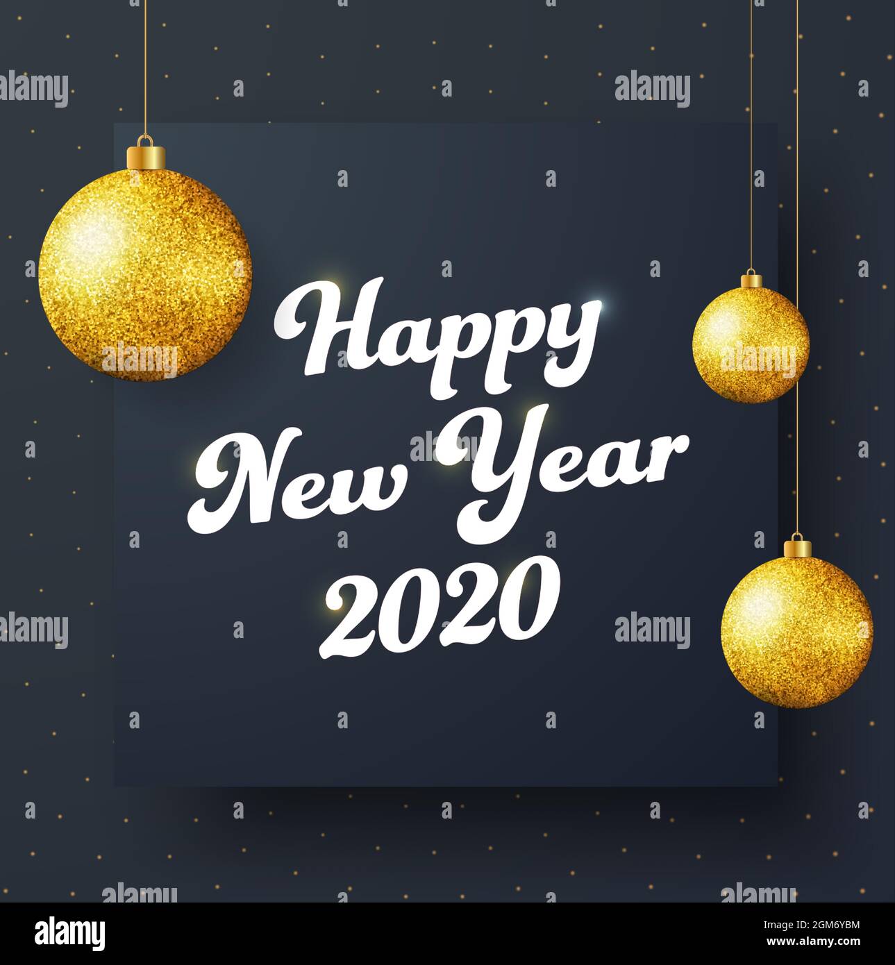 Design of a square black vector banner Happy New Year 2020 with golden ...
