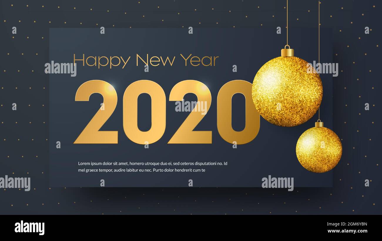 Template of black vector banner Happy New Year 2020 with golden numbers ...