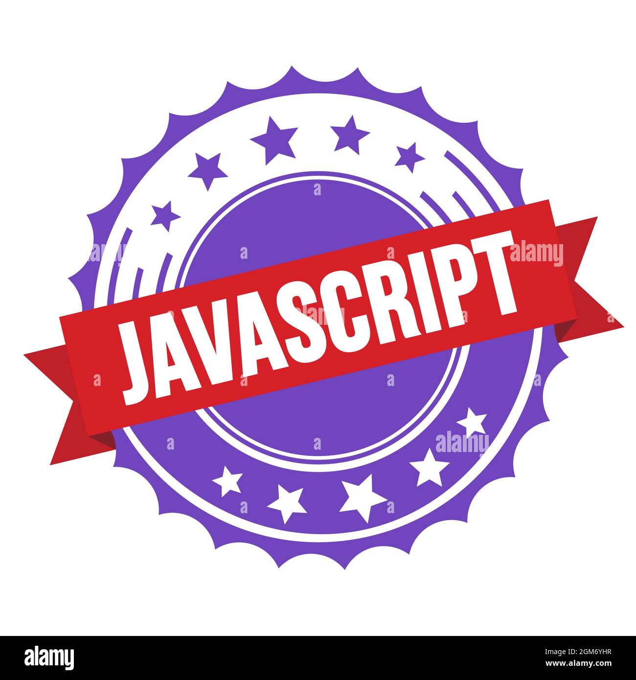 JAVASCRIPT text on red violet ribbon badge stamp Stock Photo - Alamy