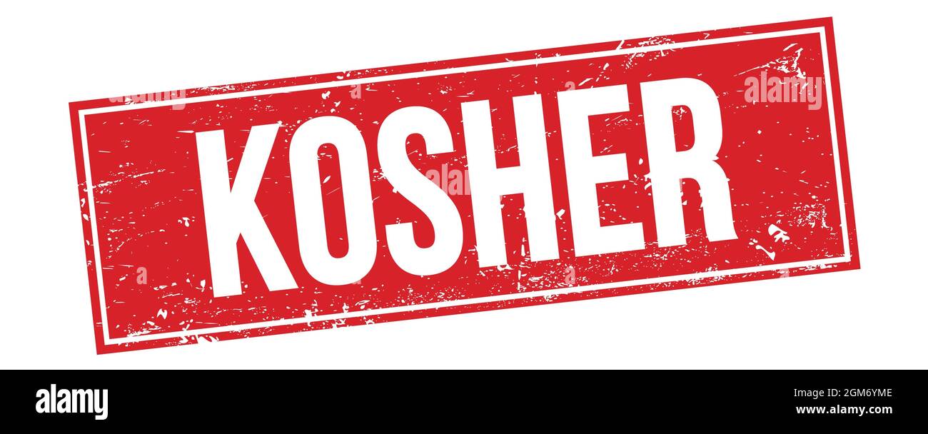 KOSHER text on red grungy rectangle stamp sign. Stock Photo