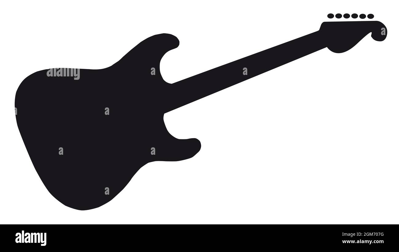 An original solid body electric guitar shape in silhouette on a white