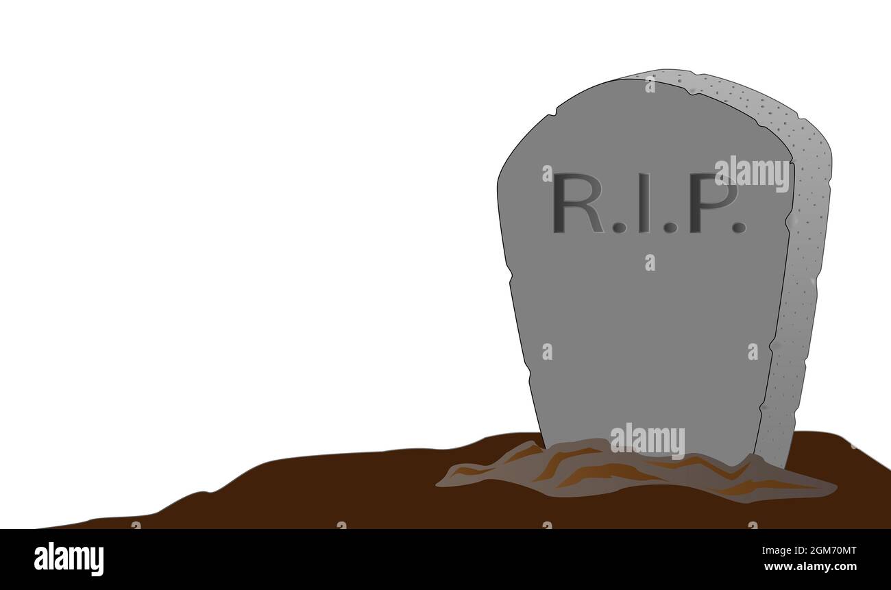 Grave With Rip A gravestone with R.I.P. text set against a white background Stock ...