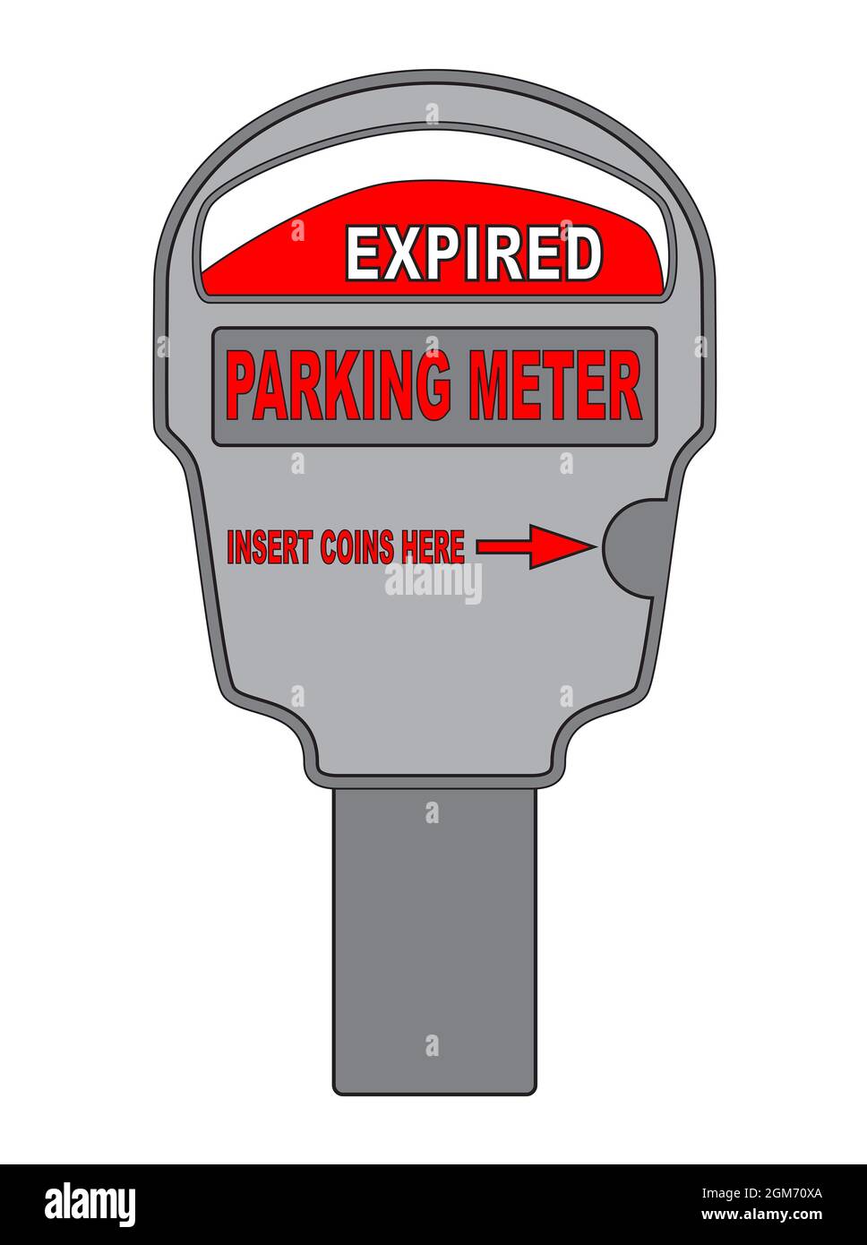 Old style vehicle parking meter displaying a violation expired notice isolated on a white background Stock Photo