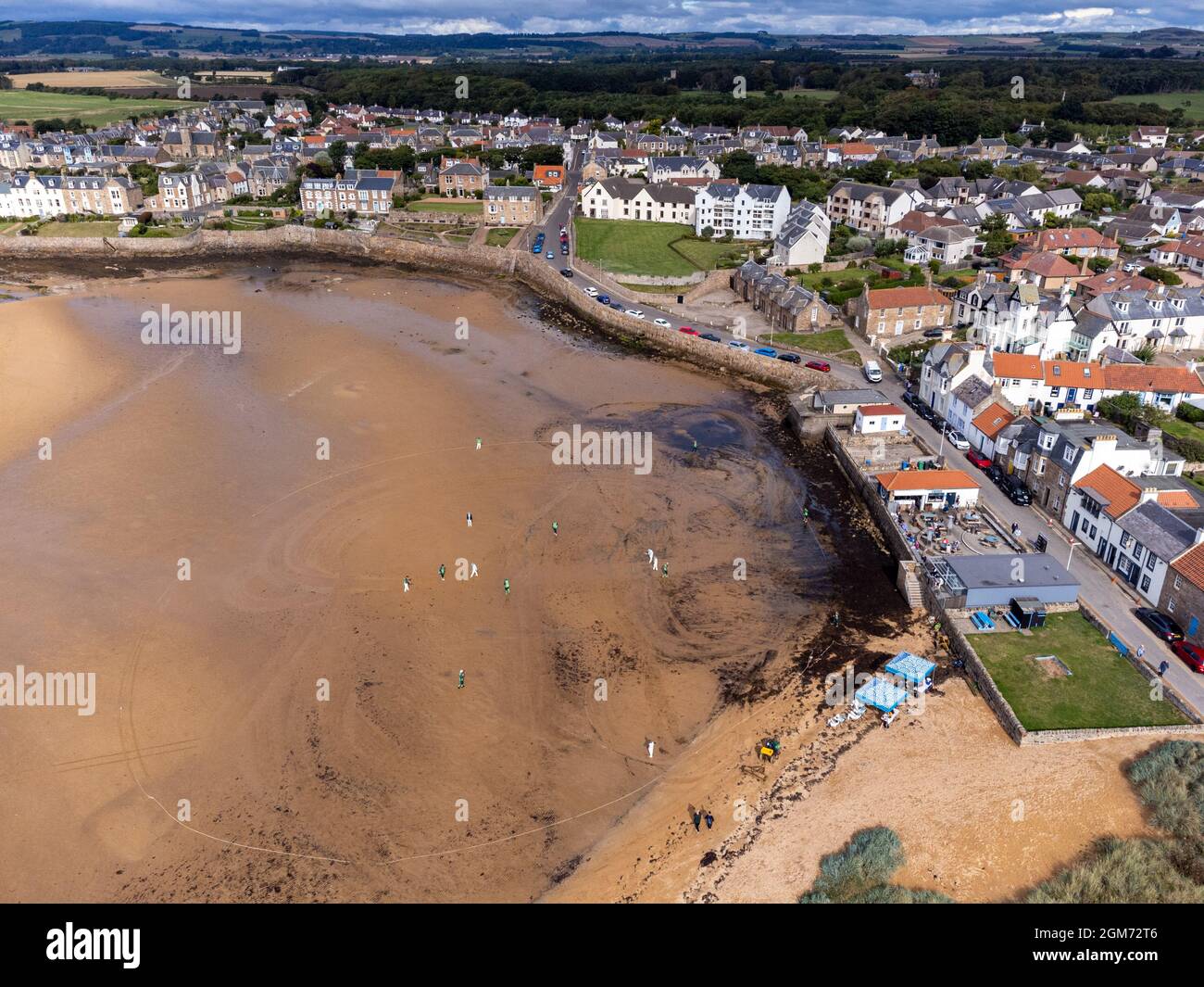 The Sun Inn cricket team in Elie play their home games on the beach at Elie in Fife, Scotland, UK Stock Photo