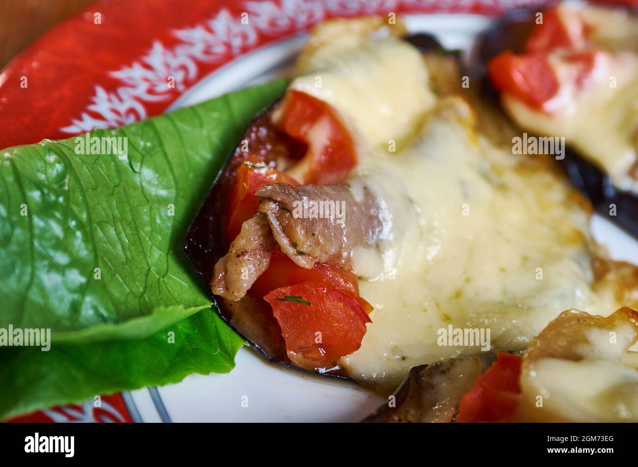 Melanzane al forno gratin Baked eggplant with chicken and cheese Stock