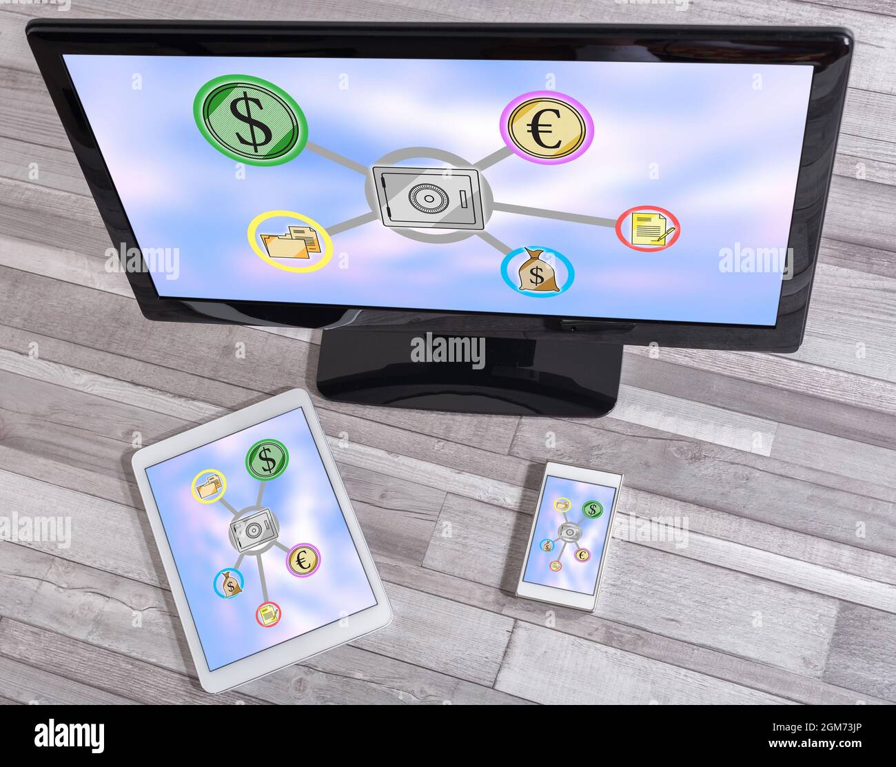 Security concept shown on different information technology devices Stock Photo