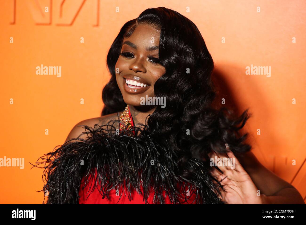 BEVERLY HILLS, LOS ANGELES, CALIFORNIA, USA - SEPTEMBER 16: Singer Dreezy arrives at the MARCELL VON BERLIN Spring/Summer 2021 Runway Fashion Show held at the Sheats–Goldstein Residence on September 16, 2021 in Beverly Hills, Los Angeles, California, United States. (Photo by Xavier Collin/Image Press Agency) Stock Photo