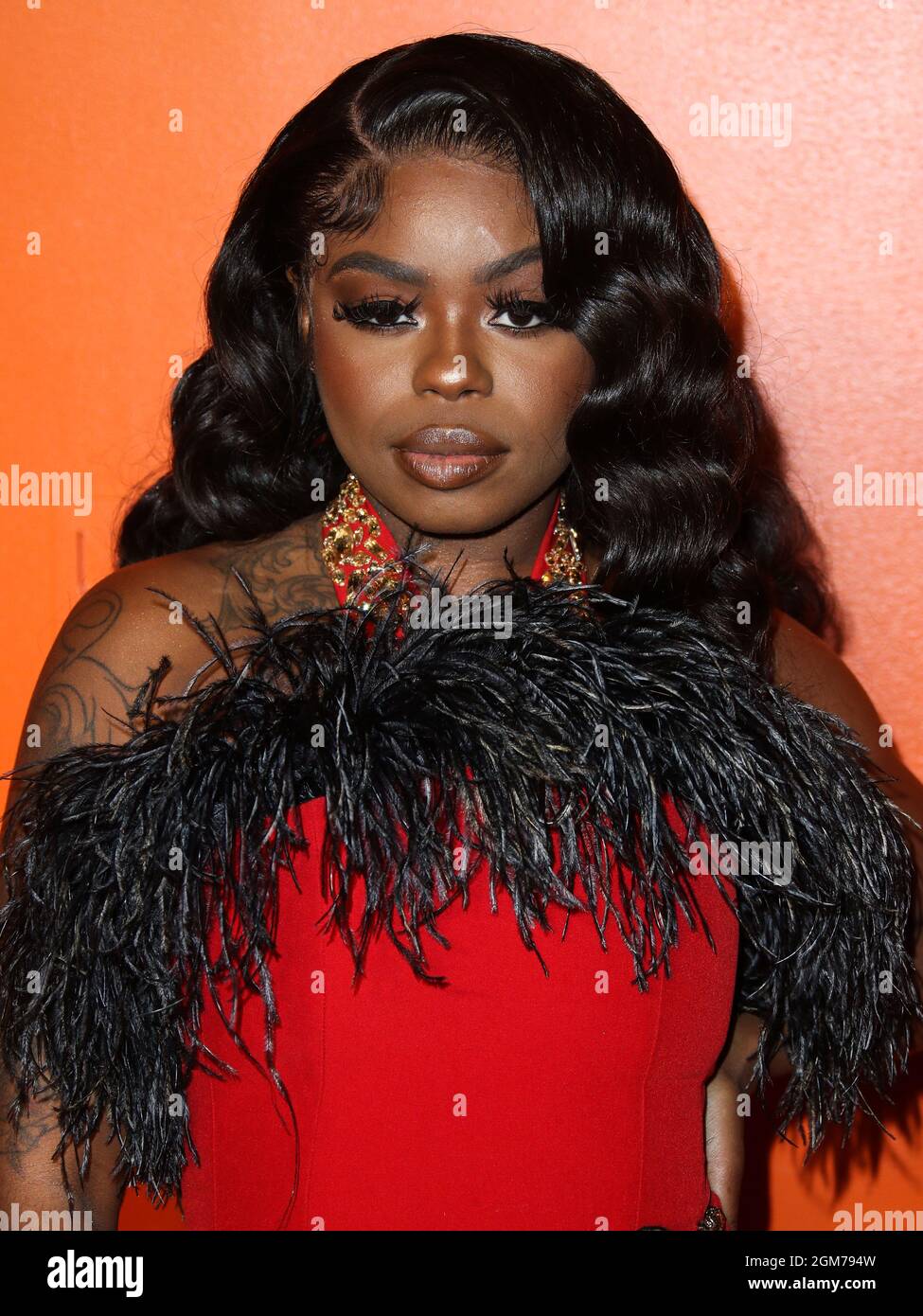 BEVERLY HILLS, LOS ANGELES, CALIFORNIA, USA - SEPTEMBER 16: Singer Dreezy arrives at the MARCELL VON BERLIN Spring/Summer 2021 Runway Fashion Show held at the Sheats–Goldstein Residence on September 16, 2021 in Beverly Hills, Los Angeles, California, United States. (Photo by Xavier Collin/Image Press Agency) Stock Photo