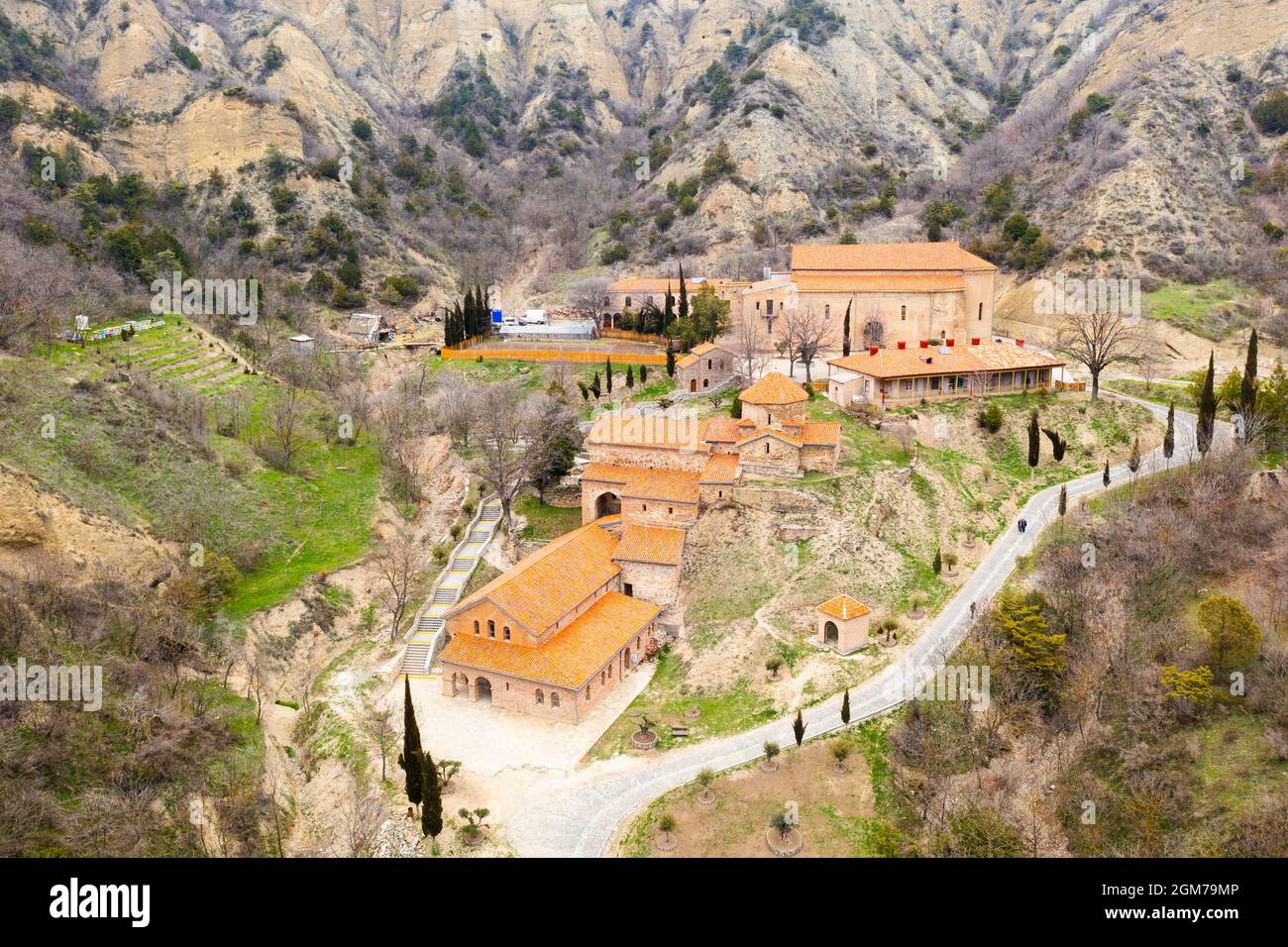 View from drone of medieval Shio-Mgvime monastery near Mtskheta, Georgia Stock Photo