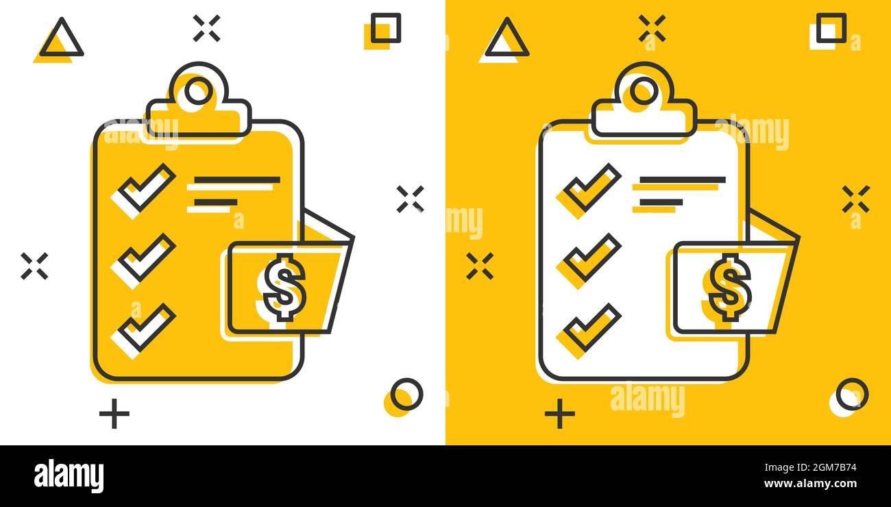 Document checklist icon in comic style. Report cartoon vector ...