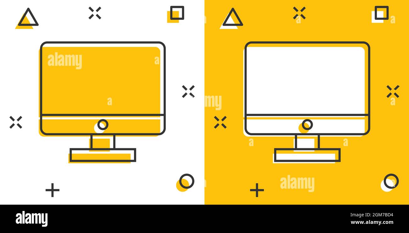 Computer monitor icon in comic style. Tv display cartoon vector ...