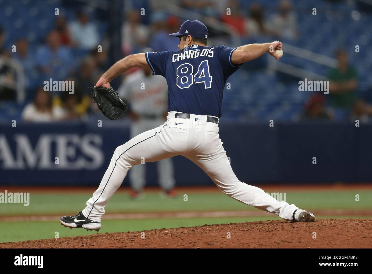 St. Petersburg, FL. USA;  Tampa Bay Rays relief pitcher JT Chargois (84) delivers a pitch during a major league baseball game, Thursday, September 16, Stock Photo