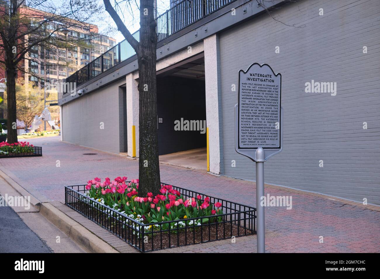 An historical plaque marking the parking garage location of Watergate
