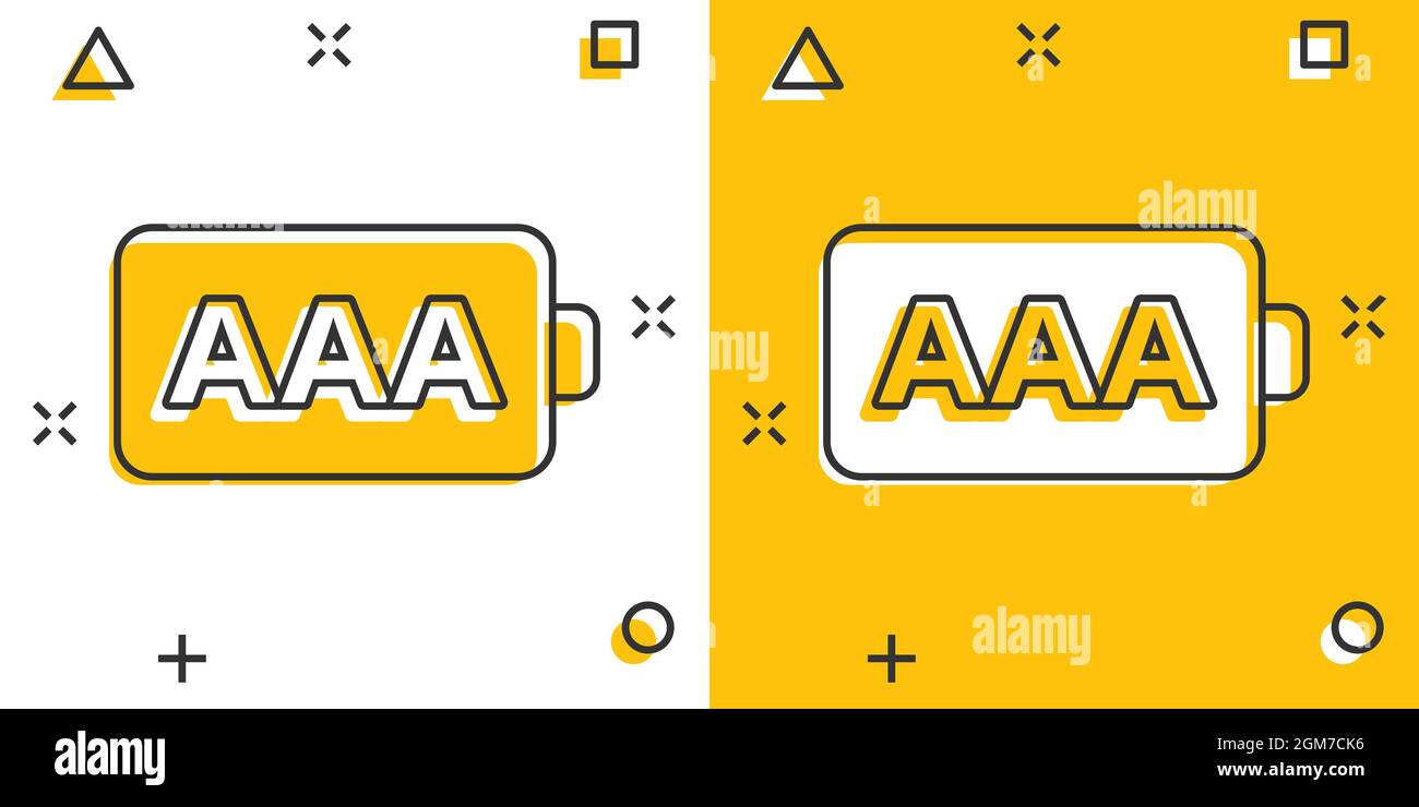 AAA battery icon in comic style. Power level cartoon vector